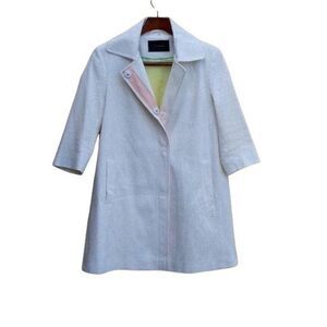 Tahari Trench Coat Womens S Cotton 3/4 Sleeve Retro Textured Swing Boxy White‎